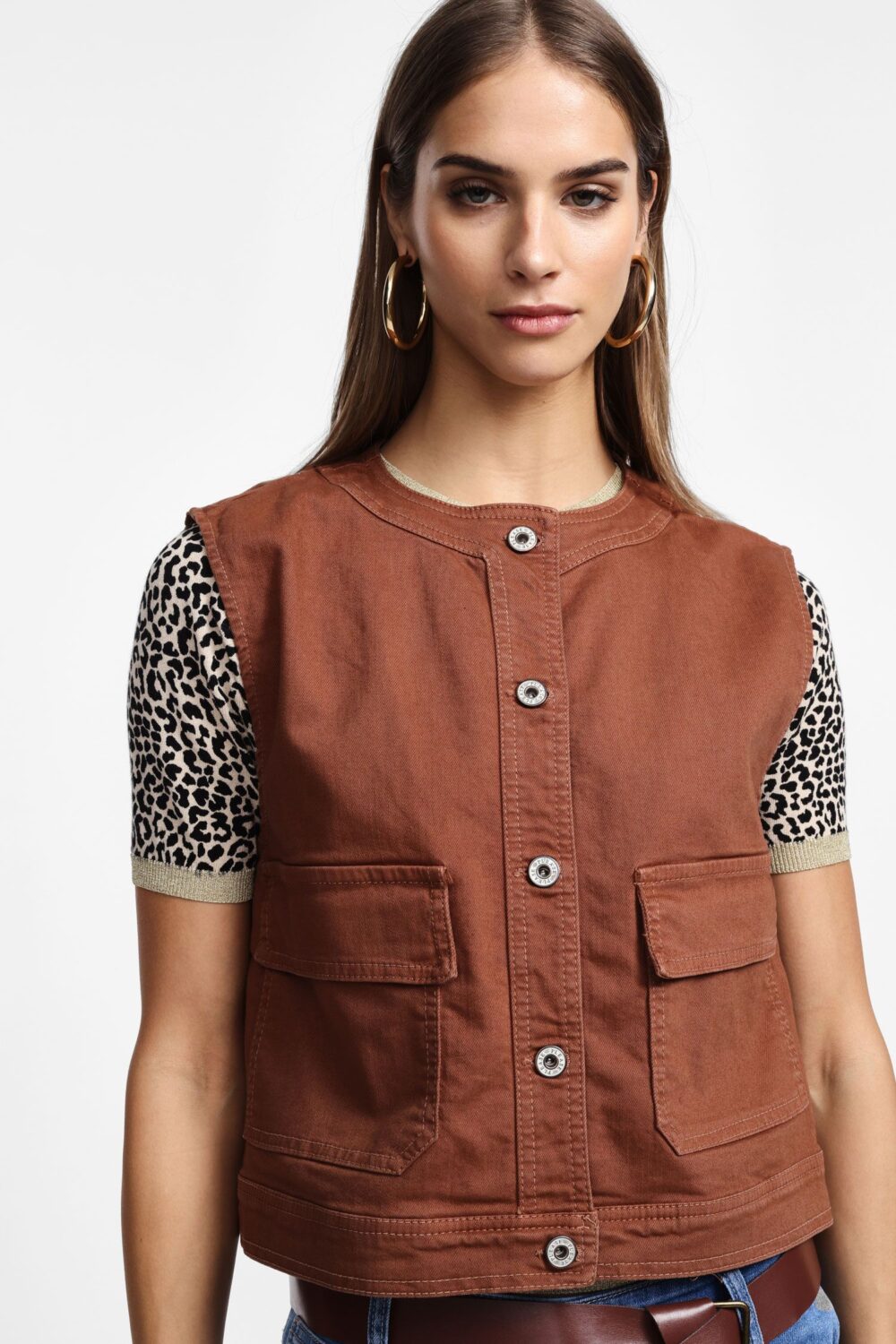Please Denim Vest - Tabacco
