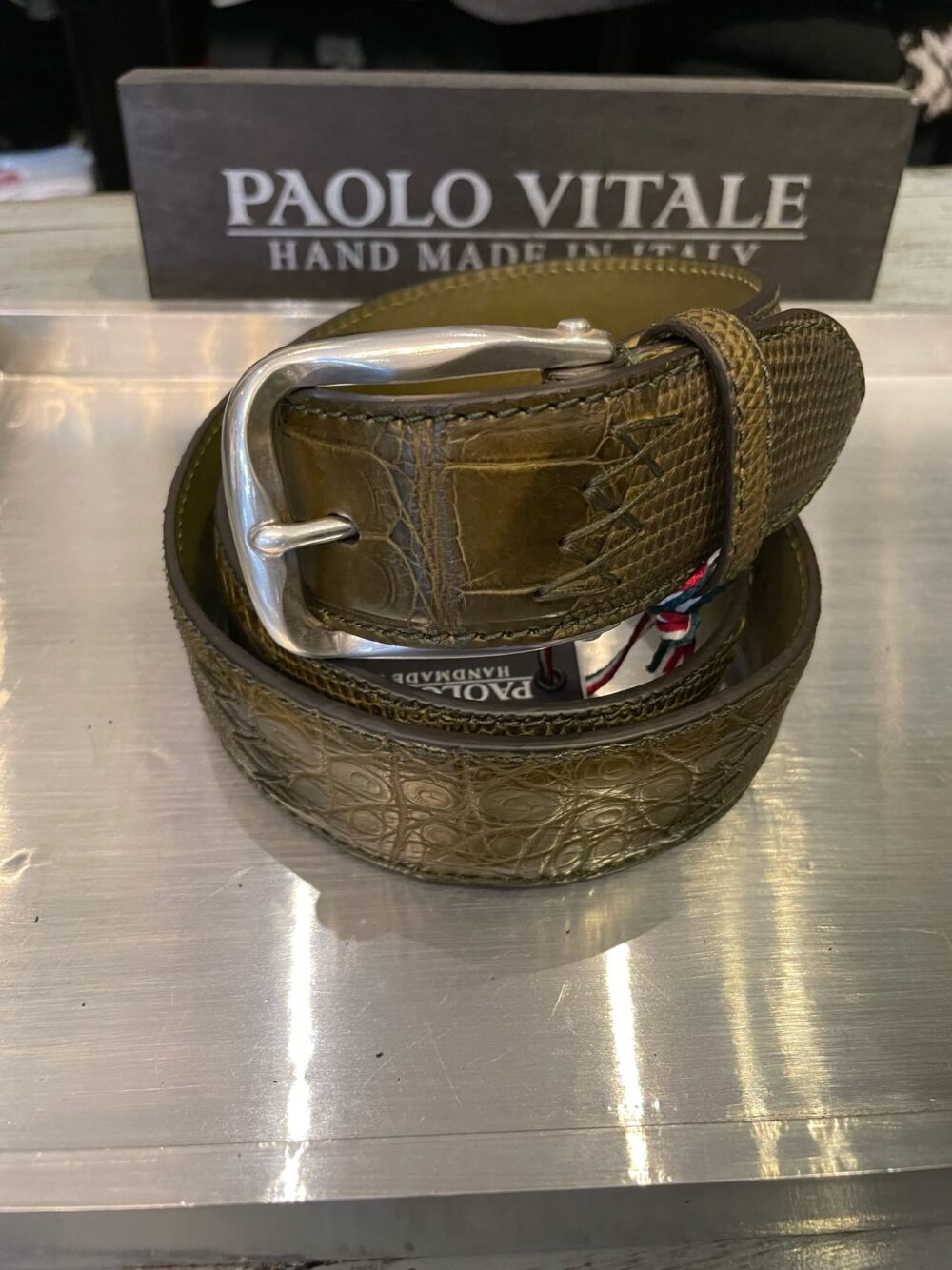 Paolo Vitale Crocodile, Python & Lizard Bælte - Oliven