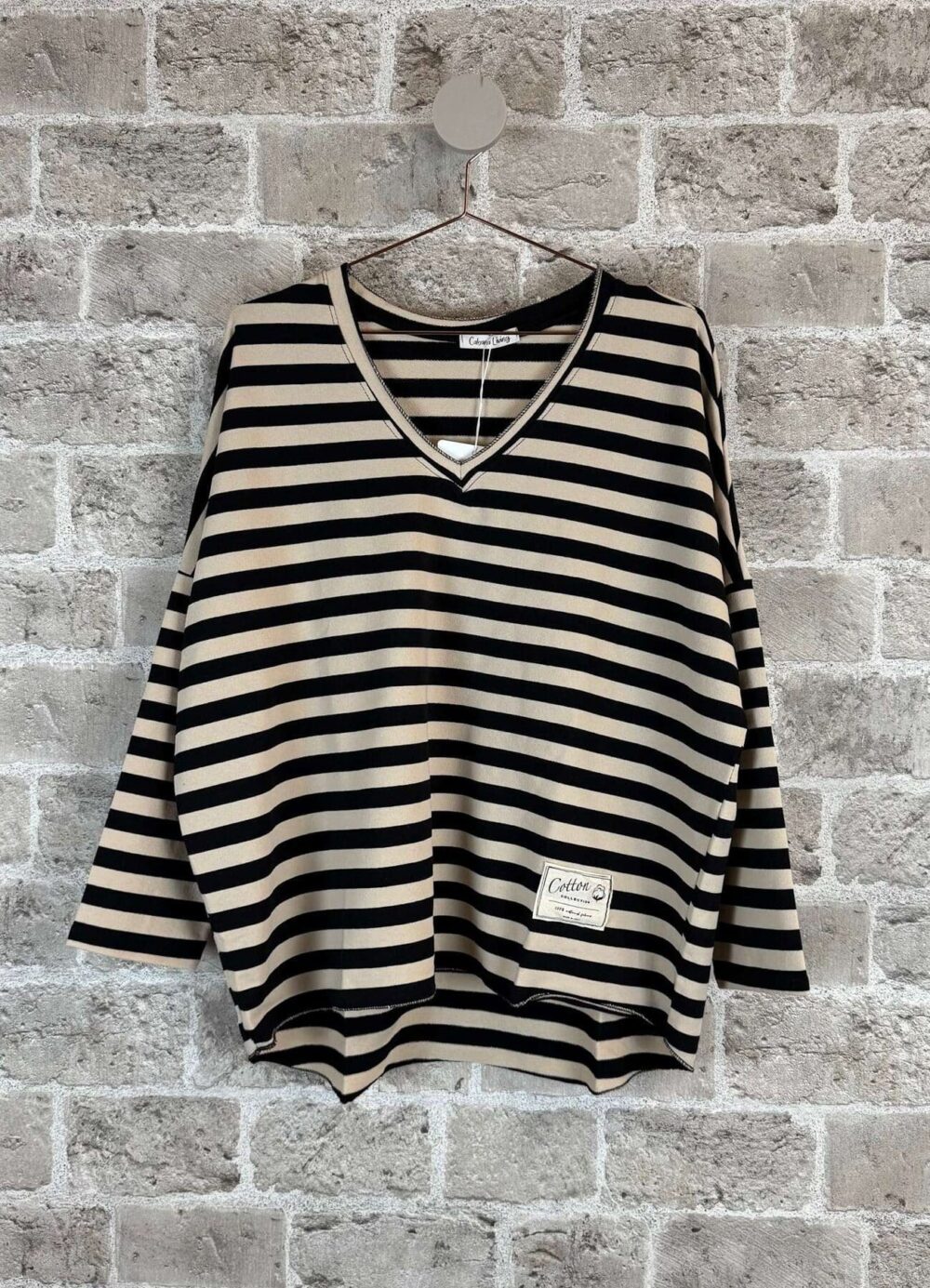 Cabana Living Garda Bluse - Sort/Beige Stribet