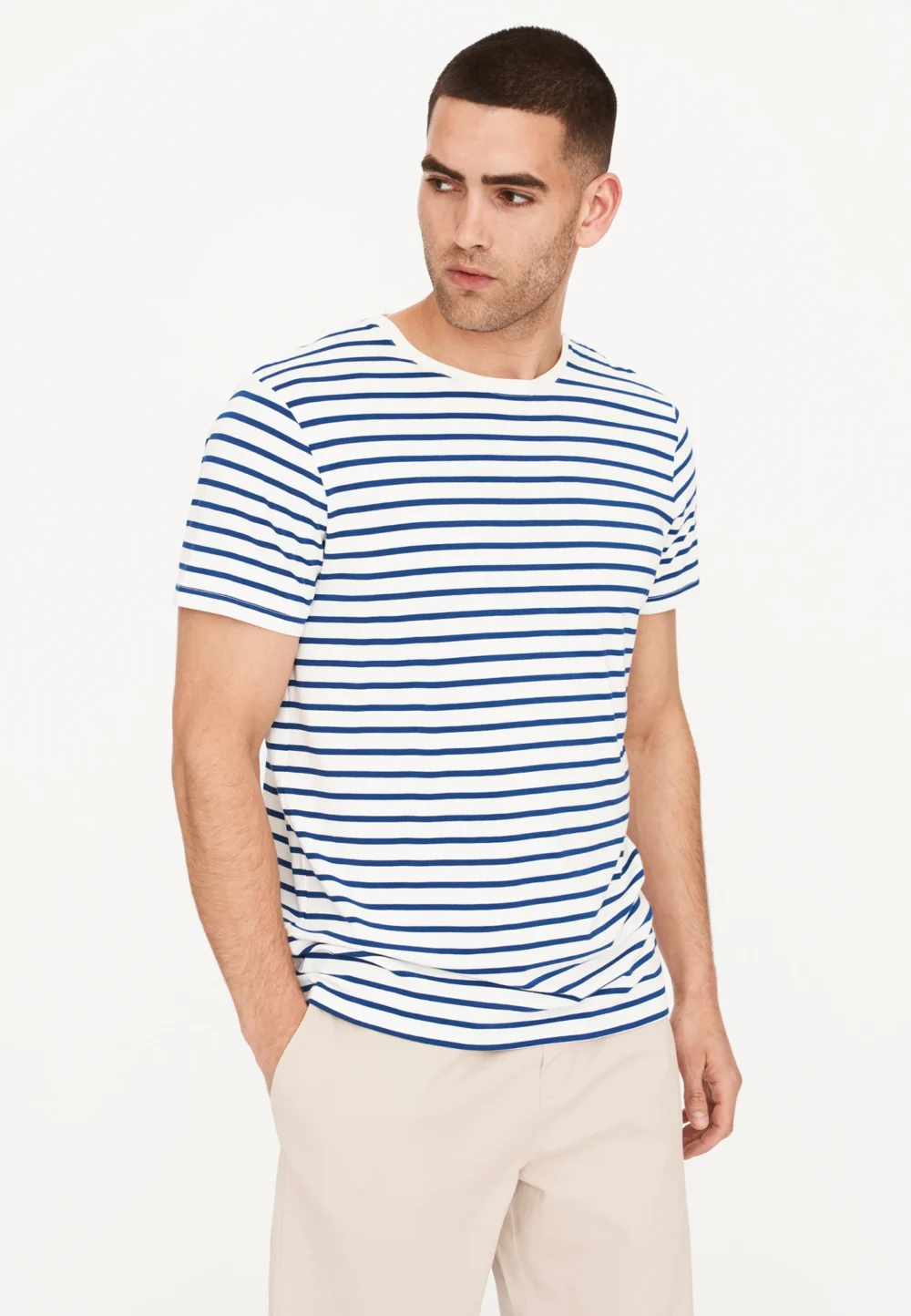 Resteröds Bambus T-shirt - Blå/Hvid Stribet