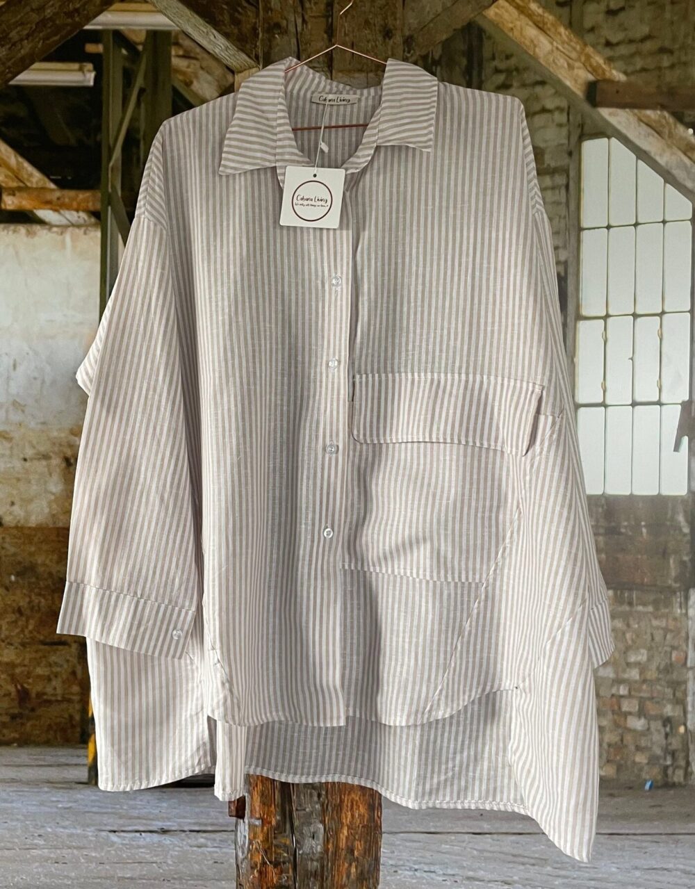 Cabana Living Osaka Oversized Skjorte - Beige/Stribet
